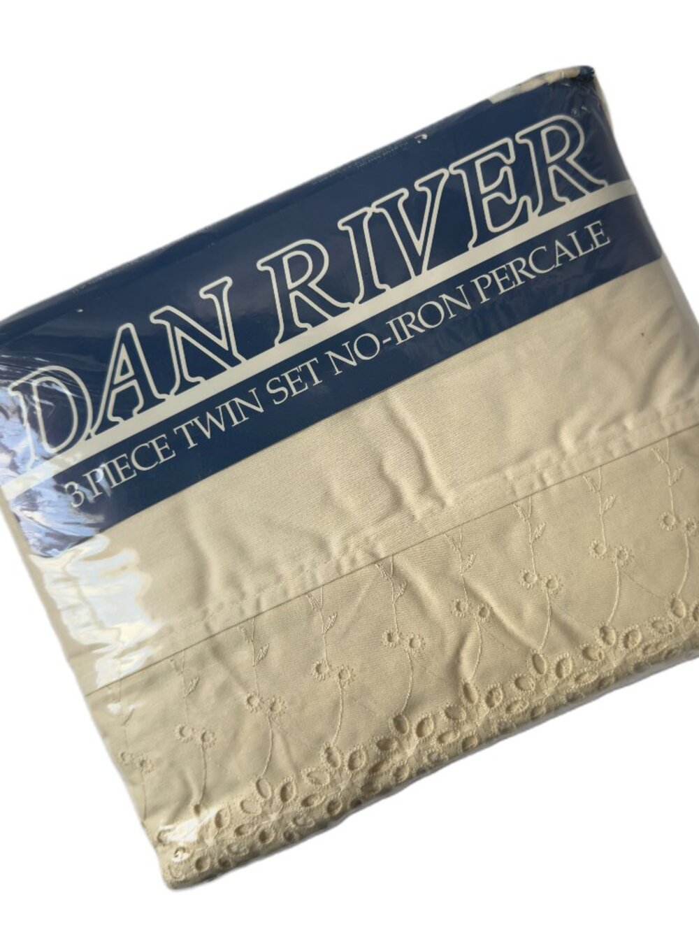 Vtg 1985 Dan River Celanese Fortrel 3 PC Twin Sheet Set Deanna Beige Eyelet Lace
